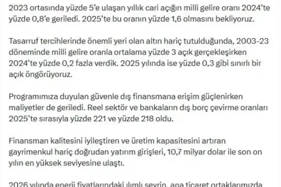 Bakan Şimşek: Cari dengede sürdürülebilir seviyeler korunuyor