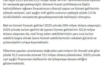 Cevdet Yılmaz: Cari açık, OVP ile uyumlu gerçekleşmiştir