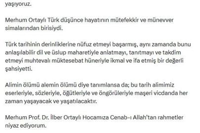 Bahçeli'den İlber Ortaylı için taziye mesajı