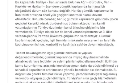 Bakan Bolat: Türkiye-İran arasında günübirlik yolcu geçişleri karşılıklı olarak durduruldu