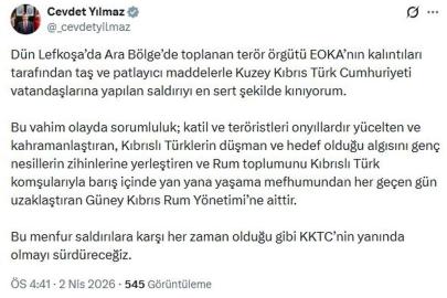 Cevdet Yılmaz: EOKA kalıntılarının saldırısını en sert şekilde kınıyorum