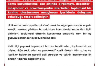 DMM: "Vatandaşlarımızın resmi açıklamaları esas alması kritik önem arz etmektedir"