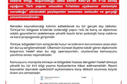 DMM'den ABD'nin F-15 savaş uçağının Türk yapımı omuzdan fırlatılan uçaksavar sistemiyle vurulduğu iddialarına yalanma