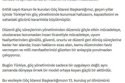 İçişleri Bakanı Çiftçi'den Göç İdaresi Başkanlığı mesajı