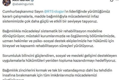 Adalet Bakanı Gürlek: Bağımlılıkla mücadeleyi sistemli bir şekilde yürütüyoruz