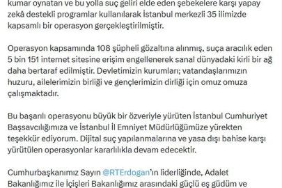 Adalet Bakanı Gürlek: Dijital suç yapılanmalarına karşı operasyonlar devam edecek