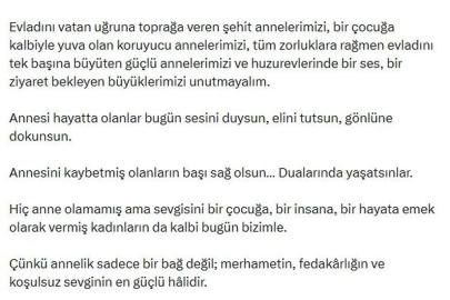 Bakan Göktaş'tan 'Anneler Günü' mesajı